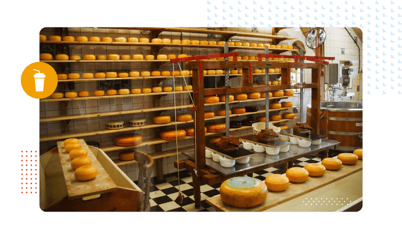 Dynamics 365 ERP for food and beverage manufacturing in a cheese production facility with batch-tracked wheels